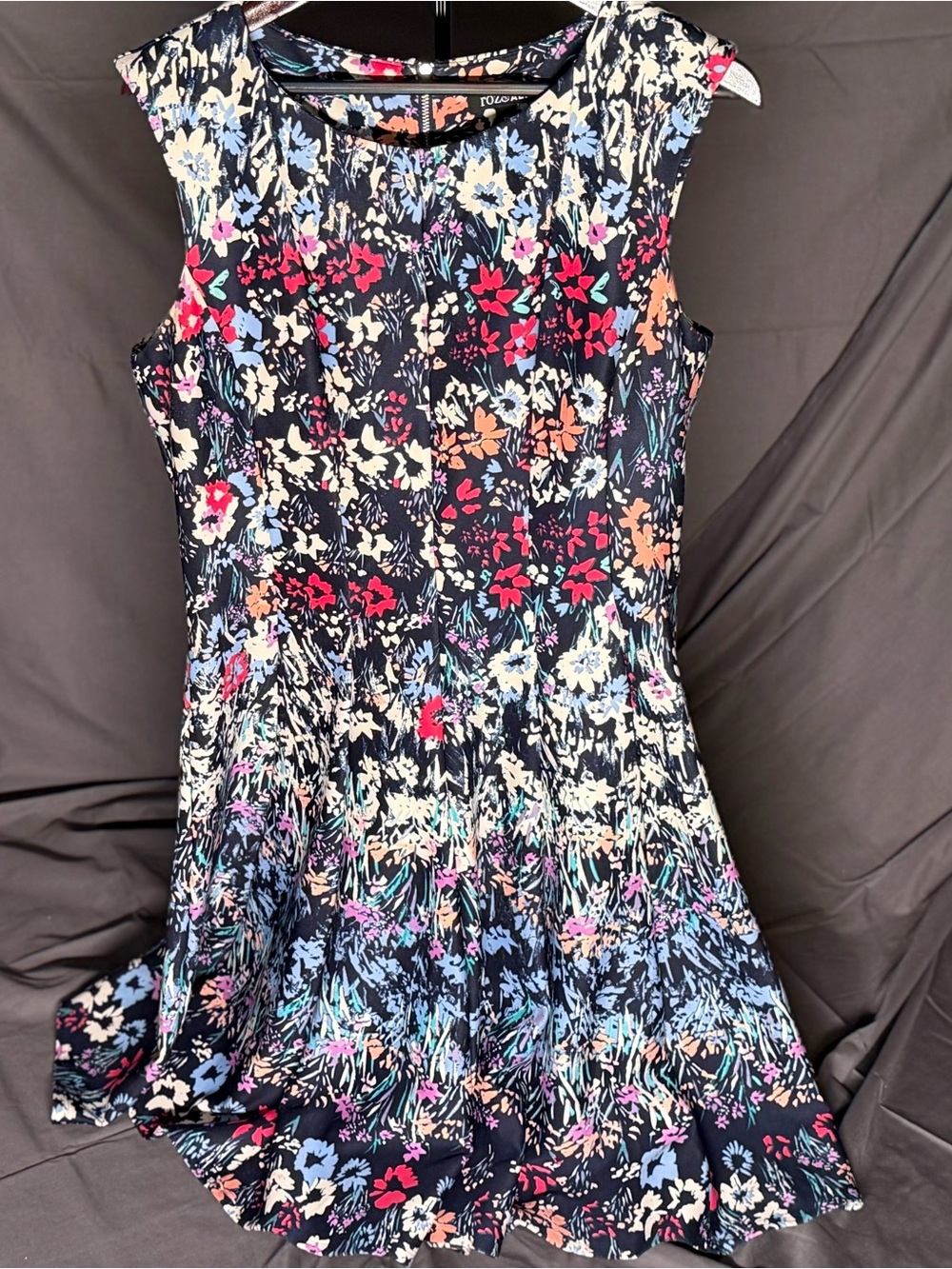 Roz & Ali Floral Fit & Flare Dress - Navy with Multicolor Flowers